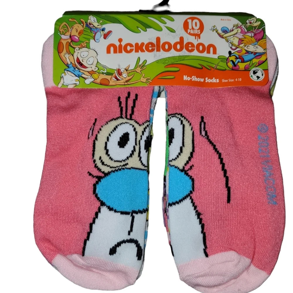 Nickelodeon NEW 90s Retro Character No Show Socks 10-Pack SpongeBob Rocko